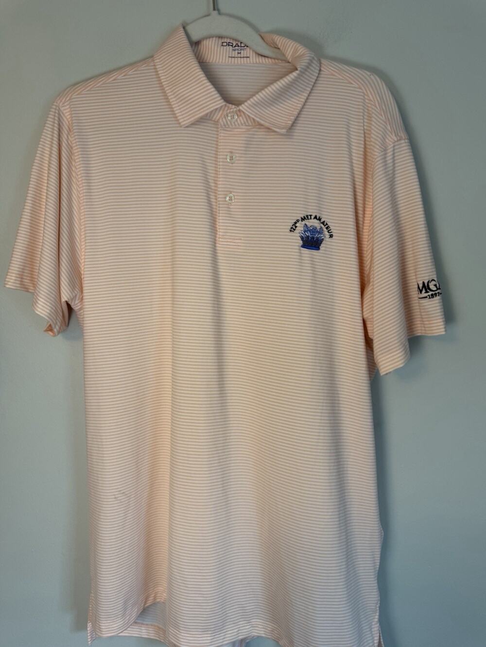 Draddy Sport Men's Performance Short Sleeve Orange White Stripe Golf Polo Sz M